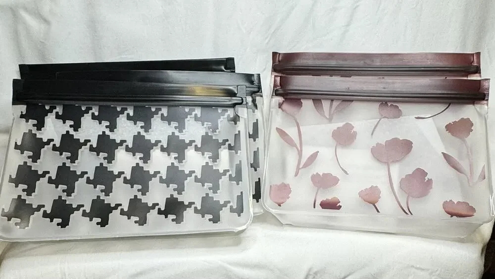 New Lot Of 5 Thirty one 31 Clear Black Mauve Reusable Snack Bags Zip Lock Close